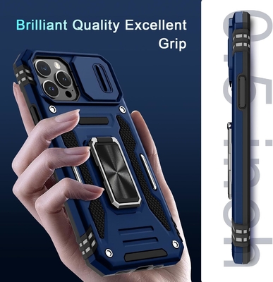 iPhone 12 Pro Max com capa de câmera de slide + protetor de tela ((1 pacote), anel giratório Kickstand grade militar à prova de choque