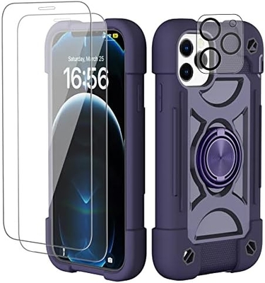 iPhone 12 Pro Max Case 6.7 &quot; - resistente a choques, suporte de anel, tela de vidro e protetor de lente da câmera (rosa arco-íris)