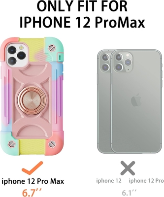 iPhone 12 Pro Max Case 6.7 &quot; - resistente a choques, suporte de anel, tela de vidro e protetor de lente da câmera (rosa arco-íris)