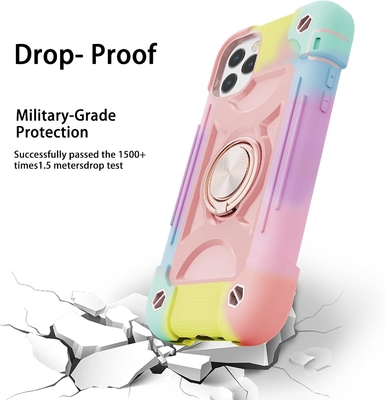 iPhone 12 Pro Max Case 6.7 &quot; - resistente a choques, suporte de anel, tela de vidro e protetor de lente da câmera (rosa arco-íris)