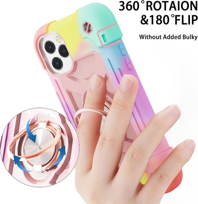 iPhone 12 Pro Max Case 6.7 &quot; - resistente a choques, suporte de anel, tela de vidro e protetor de lente da câmera (rosa arco-íris)