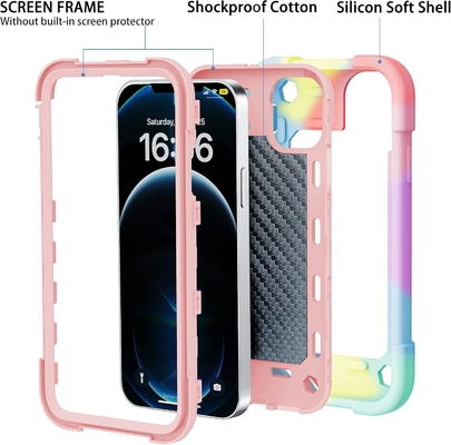 iPhone 12 Pro Max Case 6.7 &quot; - resistente a choques, suporte de anel, tela de vidro e protetor de lente da câmera (rosa arco-íris)