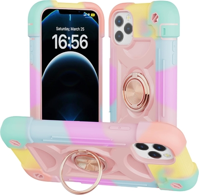 iPhone 12 Pro Max Case 6.7 &quot; - resistente a choques, suporte de anel, tela de vidro e protetor de lente da câmera (rosa arco-íris)