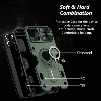 Capa do iPhone 12 Pro Max com Capa da Câmara e Kickstand, Capa de Proteção de Blindagem Militar,