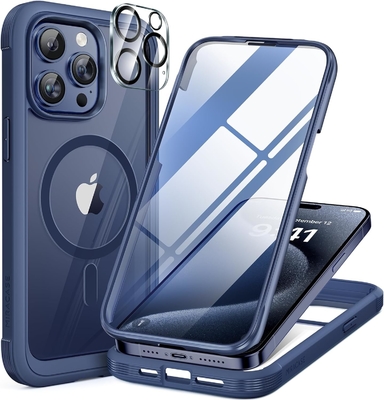 Magnético para iPhone 12 Pro Max Case Corpo inteiro Protector de tela de vidro incorporado &amp; Protector de câmera