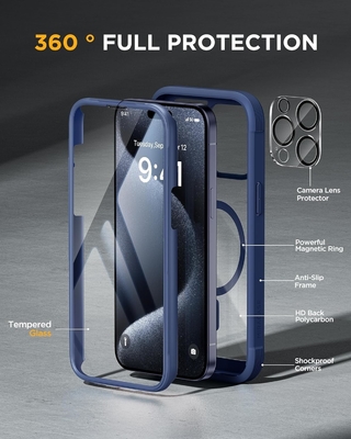 Magnético para iPhone 12 Pro Max Case Corpo inteiro Protector de tela de vidro incorporado &amp; Protector de câmera