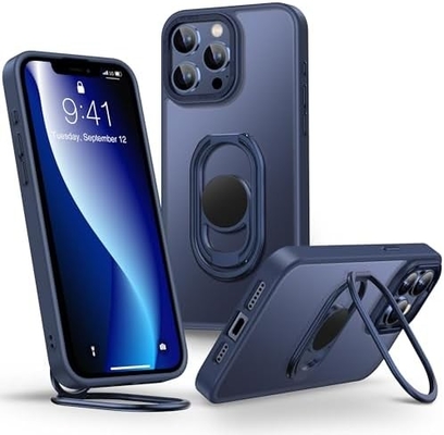 Proteção para iPhone 12 Pro Max Funda com suporte, caixa do telefone limpa com suporte de anel duplo [ajustável e dobrável]