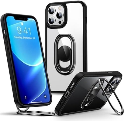 Proteção para iPhone 12 Pro Max Funda com suporte, caixa do telefone limpa com suporte de anel duplo [ajustável e dobrável]