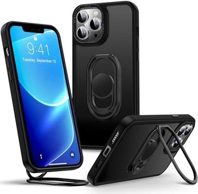 Proteção para iPhone 12 Pro Max Funda com suporte, caixa do telefone limpa com suporte de anel duplo [ajustável e dobrável]