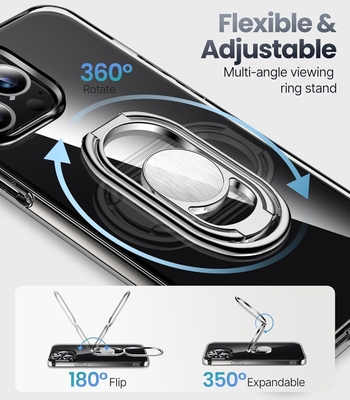 Proteção para iPhone 12 Pro Max Funda com suporte, caixa do telefone limpa com suporte de anel duplo [ajustável e dobrável]