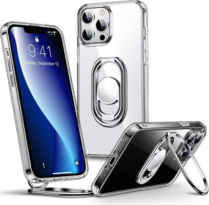 Proteção para iPhone 12 Pro Max Funda com suporte, caixa do telefone limpa com suporte de anel duplo [ajustável e dobrável]