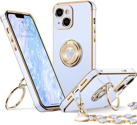 iPhone 12 Pro Max Funda com suporte, Funda para telefone com suporte de anel duplo, Mulheres meninas Bling Luxury Protective Case Hear