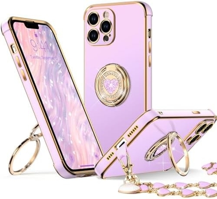 iPhone 12 Pro Max Funda com suporte, Funda para telefone com suporte de anel duplo, Mulheres meninas Bling Luxury Protective Case Hear