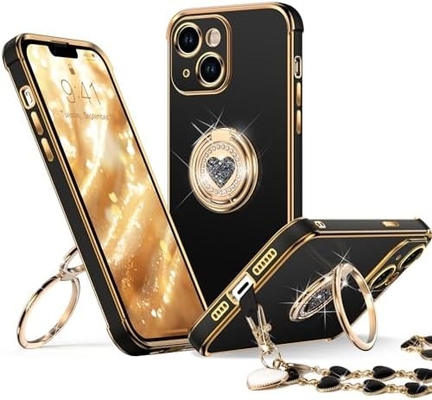 iPhone 12 Pro Max Funda com suporte, Funda para telefone com suporte de anel duplo, Mulheres meninas Bling Luxury Protective Case Hear