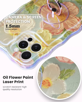 Caixa para iPhone 12 Pro Max Anel, pintura a óleo flor colorida flor retro linda moldura de onda encaracolado Caixa telefônica de menina