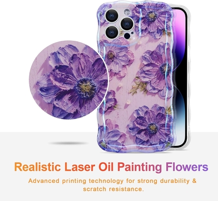 iPhone 12 Pro Max, colorido retrô impressão de óleo padrão de brilho a laser lindo rizado ondulado borda exquisita caixa de telefone