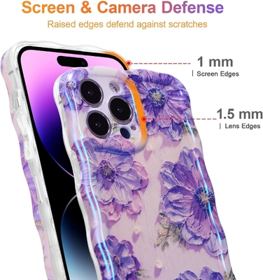 iPhone 12 Pro Max, colorido retrô impressão de óleo padrão de brilho a laser lindo rizado ondulado borda exquisita caixa de telefone