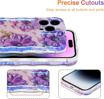 iPhone 12 Pro Max, colorido retrô impressão de óleo padrão de brilho a laser lindo rizado ondulado borda exquisita caixa de telefone