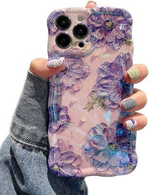 iPhone 12 Pro Max, colorido retrô impressão de óleo padrão de brilho a laser lindo rizado ondulado borda exquisita caixa de telefone