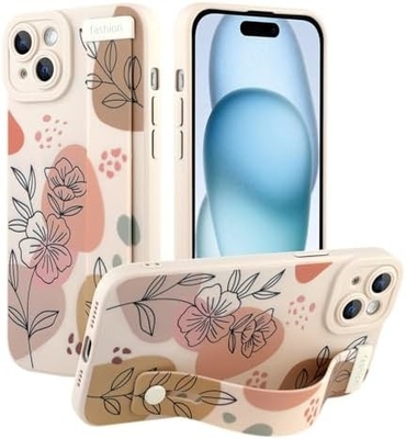 iPhone 12 Pro Max Funda de silicone com alça para mulheres meninas lindas flores florais padrão de design ajustável Soft Wirstband