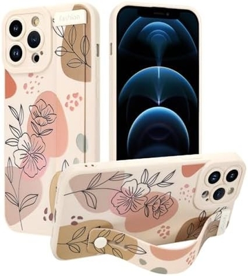 iPhone 12 Pro Max Funda de silicone com alça para mulheres meninas lindas flores florais padrão de design ajustável Soft Wirstband