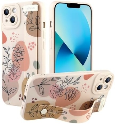 iPhone 12 Pro Max Funda de silicone com alça para mulheres meninas lindas flores florais padrão de design ajustável Soft Wirstband