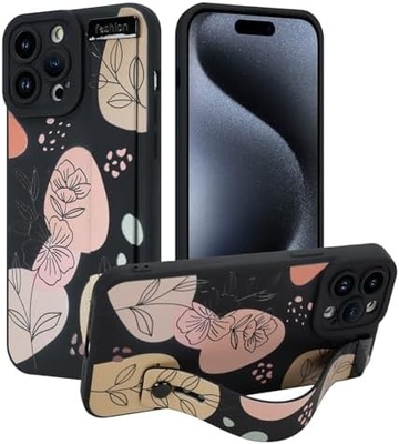 iPhone 12 Pro Max Funda de silicone com alça para mulheres meninas lindas flores florais padrão de design ajustável Soft Wirstband