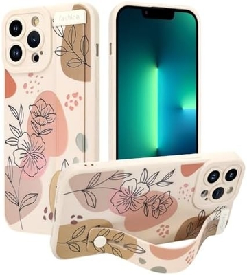 iPhone 12 Pro Max Funda de silicone com alça para mulheres meninas lindas flores florais padrão de design ajustável Soft Wirstband