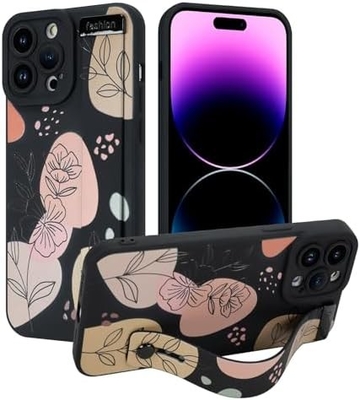 iPhone 12 Pro Max Funda de silicone com alça para mulheres meninas lindas flores florais padrão de design ajustável Soft Wirstband