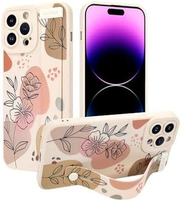 iPhone 12 Pro Max Funda de silicone com alça para mulheres meninas lindas flores florais padrão de design ajustável Soft Wirstband