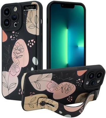 iPhone 12 Pro Max Funda de silicone com alça para mulheres meninas lindas flores florais padrão de design ajustável Soft Wirstband