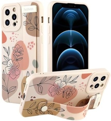 iPhone 12 Pro Max Funda de silicone com alça para mulheres meninas lindas flores florais padrão de design ajustável Soft Wirstband