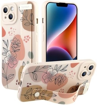 iPhone 12 Pro Max Funda de silicone com alça para mulheres meninas lindas flores florais padrão de design ajustável Soft Wirstband