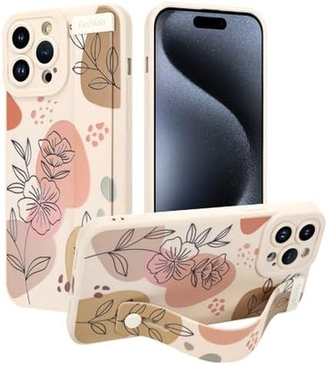 iPhone 12 Pro Max Funda de silicone com alça para mulheres meninas lindas flores florais padrão de design ajustável Soft Wirstband