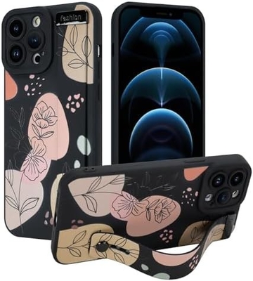 iPhone 12 Pro Max Funda de silicone com alça para mulheres meninas lindas flores florais padrão de design ajustável Soft Wirstband