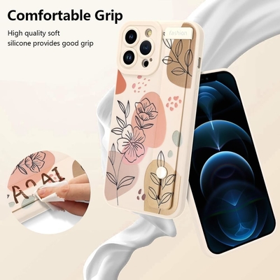 iPhone 12 Pro Max Funda de silicone com alça para mulheres meninas lindas flores florais padrão de design ajustável Soft Wirstband