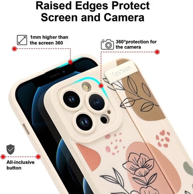 iPhone 12 Pro Max Funda de silicone com alça para mulheres meninas lindas flores florais padrão de design ajustável Soft Wirstband