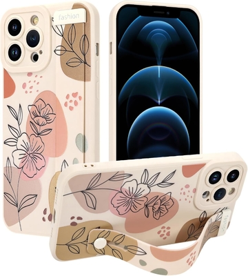 iPhone 12 Pro Max Funda de silicone com alça para mulheres meninas lindas flores florais padrão de design ajustável Soft Wirstband