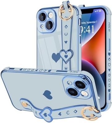 iPhone 12 Pro Cute Love-Heart Plating Strap Phone Cover para Mulheres Meninas Bling Lente de câmera de silicone Proteção Bumper
