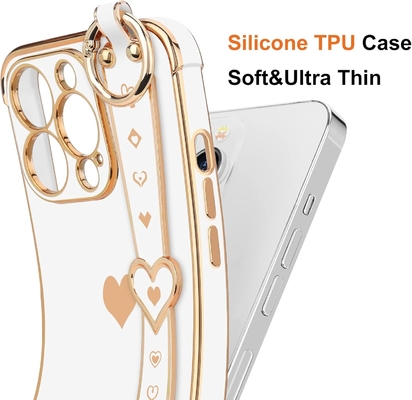 iPhone 12 Pro Cute Love-Heart Plating Strap Phone Cover para Mulheres Meninas Bling Lente de câmera de silicone Proteção Bumper