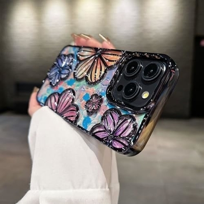 iPhone 12 Pro Max Case 6.7 Inch,Clear 3D Flower Phone Case for Women Girls Luxury Plating Floral Case Cover Estética