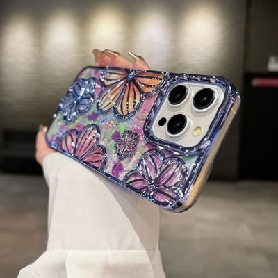 iPhone 12 Pro Max Case 6.7 Inch,Clear 3D Flower Phone Case for Women Girls Luxury Plating Floral Case Cover Estética