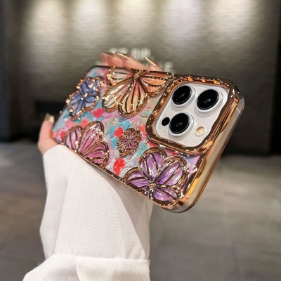 iPhone 12 Pro Max Case 6.7 Inch,Clear 3D Flower Phone Case for Women Girls Luxury Plating Floral Case Cover Estética