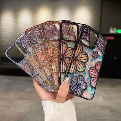 iPhone 12 Pro Max Case 6.7 Inch,Clear 3D Flower Phone Case for Women Girls Luxury Plating Floral Case Cover Estética