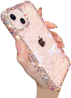 Proteção de lente de câmera de padrão de diamante de cristal de luxo Transparente Soft Shockproof Cover Phone Case (azul, iPhone 13 Pro