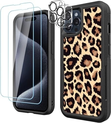 [5 em 1 para iPhone 15 Plus Casca, com 2 Pacotes de Protector de Ecrã + 2 Pacotes de Protector de Lente de Câmera, Heavy-Duty Tough Rugged