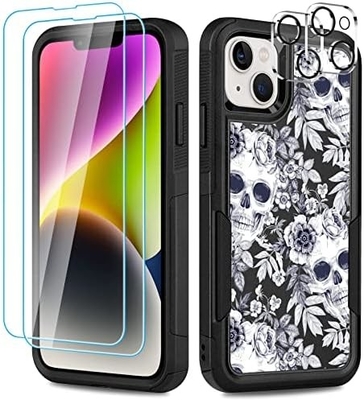 [5 em 1 para iPhone 15 Plus Casca, com 2 Pacotes de Protector de Ecrã + 2 Pacotes de Protector de Lente de Câmera, Heavy-Duty Tough Rugged