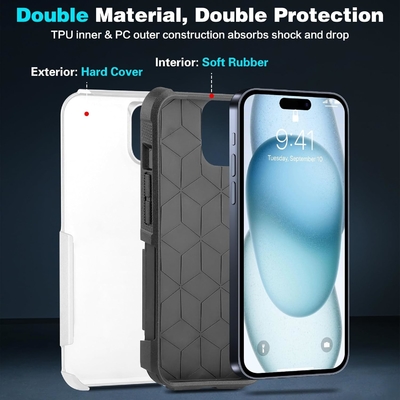 [5 em 1 para iPhone 15 Plus Casca, com 2 Pacotes de Protector de Ecrã + 2 Pacotes de Protector de Lente de Câmera, Heavy-Duty Tough Rugged