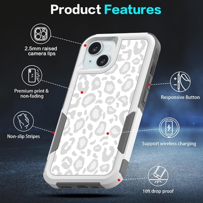 [5 em 1 para iPhone 15 Plus Casca, com 2 Pacotes de Protector de Ecrã + 2 Pacotes de Protector de Lente de Câmera, Heavy-Duty Tough Rugged