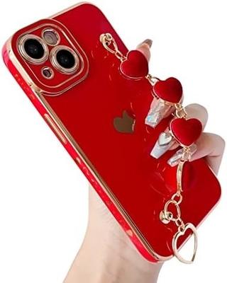 para iPhone 12 Pro Max Case,Cute Plating Love Heart Pulso Faixa Chain Bracelet Soft Compatível com